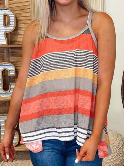 Red Striped Flowy Tank Top with Vibrant Colors