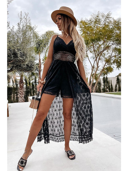 Jumpsuits for Women Summer Dressy Embroidered With Train Solid Color Casual Daily Holiday Regular Fit Sleeveless White Black S M L Spring - LuckyFash™
