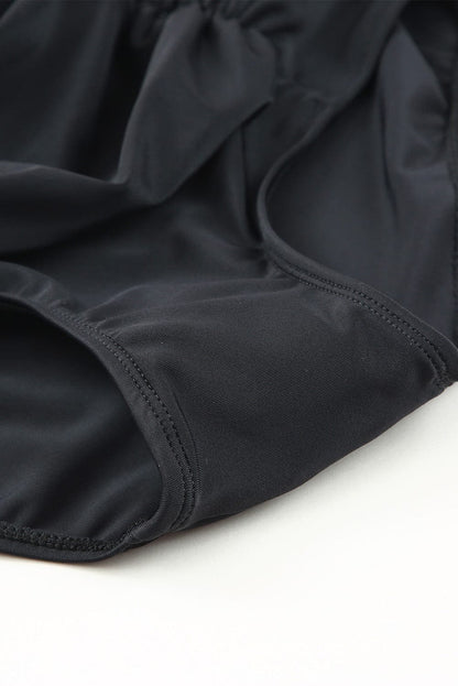 Retro Black and Purple High Waist Swim Shorts