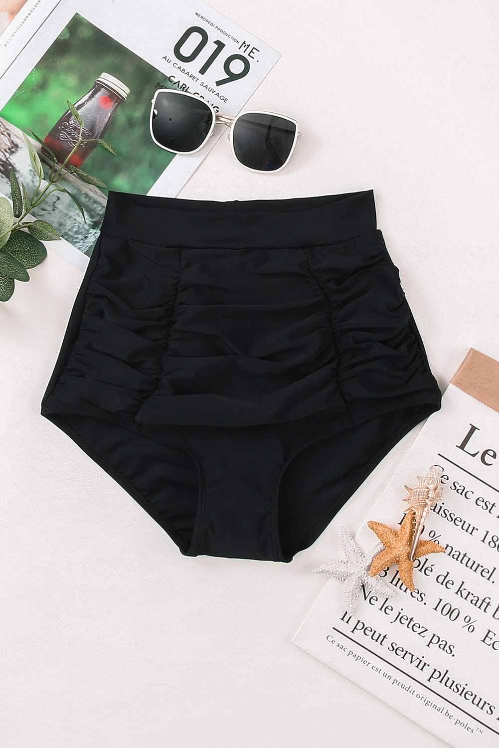 Retro Black and Purple High Waist Swim Shorts