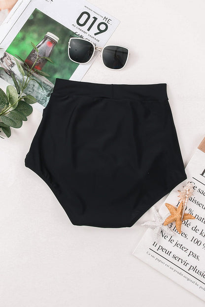 Retro Black and Purple High Waist Swim Shorts