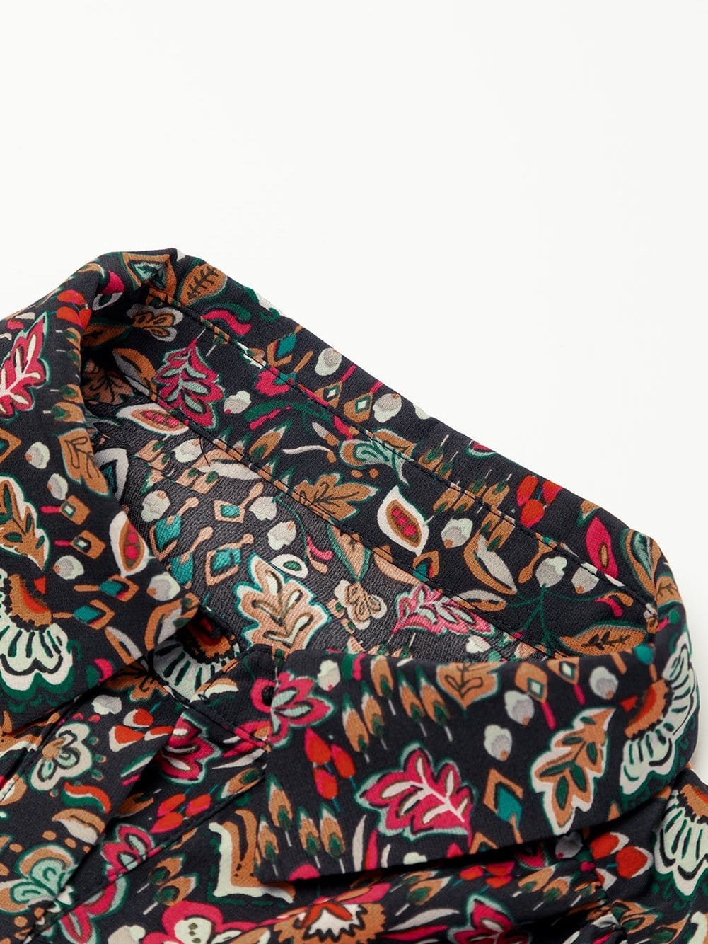 Retro Black Floral Ruffle Shirt Dress with Tie Waist