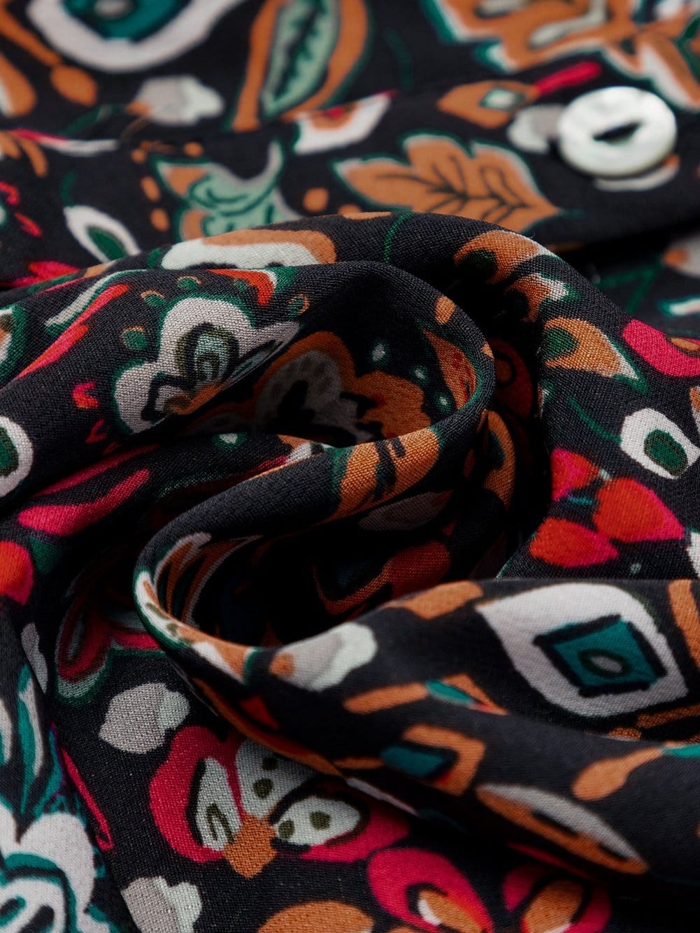 Retro Black Floral Ruffle Shirt Dress with Tie Waist