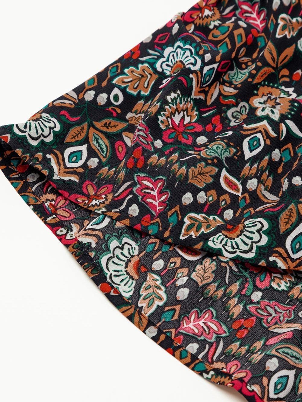 Retro Black Floral Ruffle Shirt Dress with Tie Waist