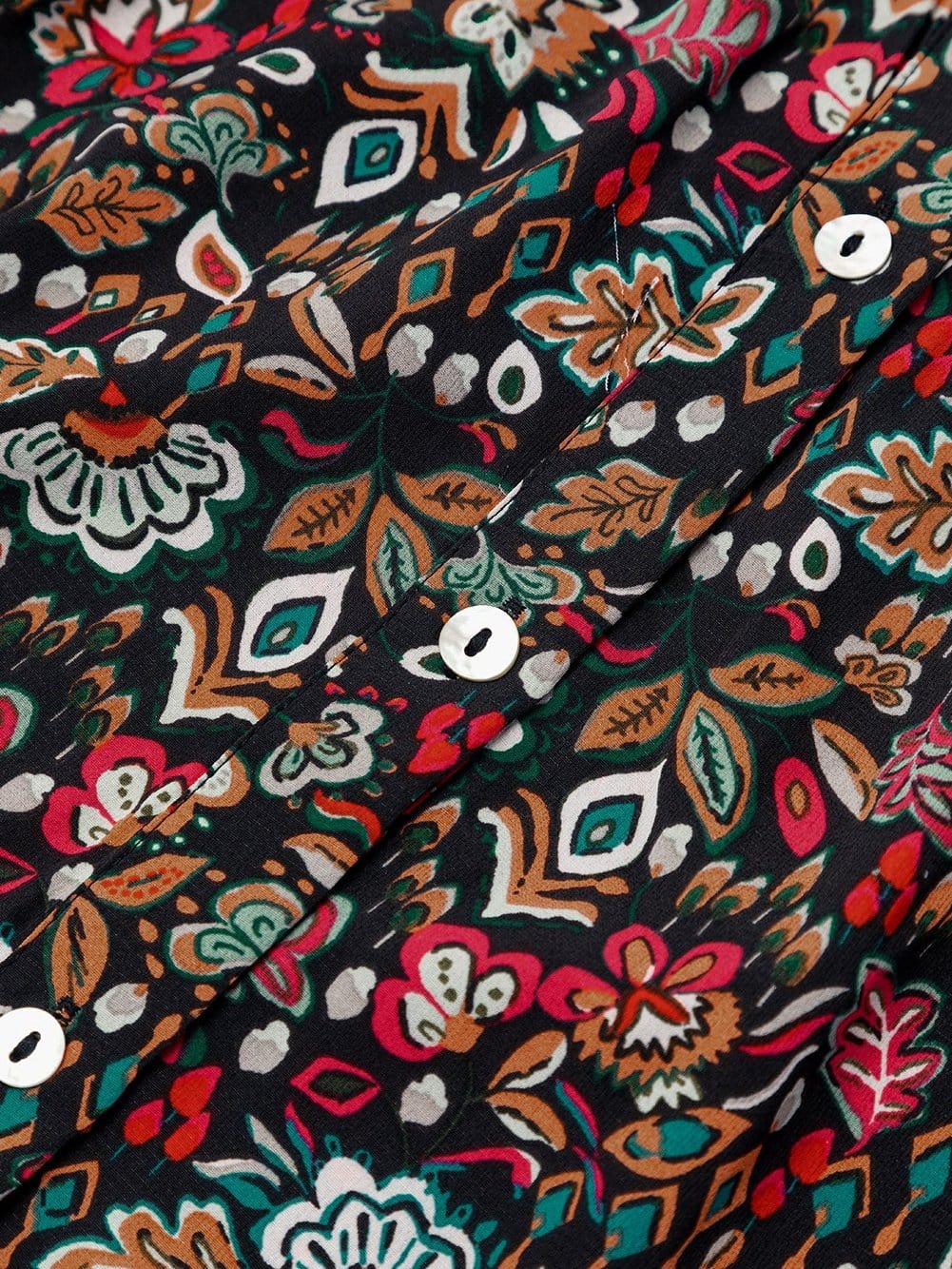 Retro Black Floral Ruffle Shirt Dress with Tie Waist