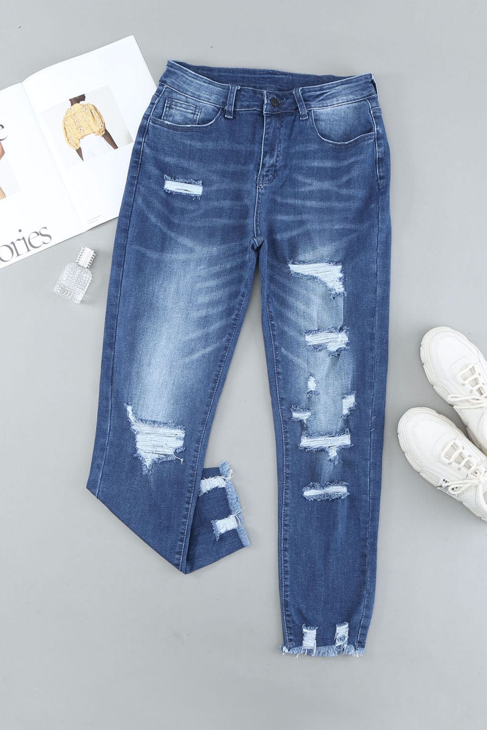Retro Distressed Light Blue Wide Leg Jeans