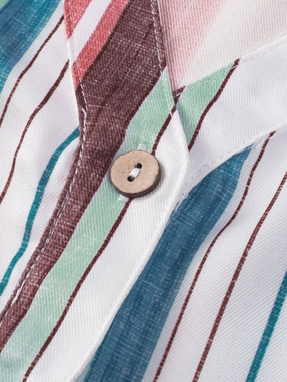 Retro Striped Midi Dress with Button Front