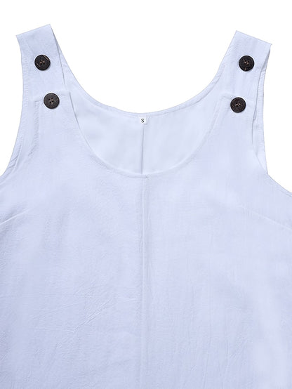 Women's Dress - Cotton Linen Dress Casual Dress Shift Dress Mini Dress Cotton Modern Casual Daily Vacation U Neck Hollow Out Button Sleeveless Summer Spring 2023 Loose Fit Black White Yellow Pure Color S M L