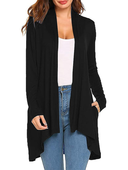 Women's Cardigan Sweater Open Front Ribbed Knit Knit Pocket Summer Fall Outdoor Daily Weekend Stylish Casual Soft Long Sleeve Solid Color Black White Wine S M L