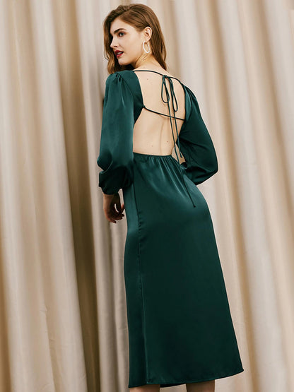 Lantern Sleeve Cut Out Midi Dress