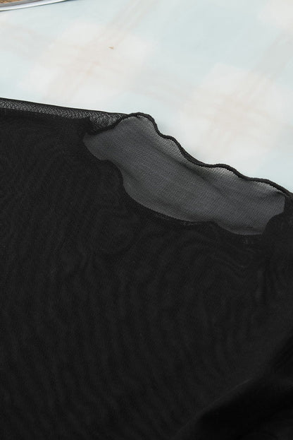 Rhinestone Embellished Black Mesh Party Top