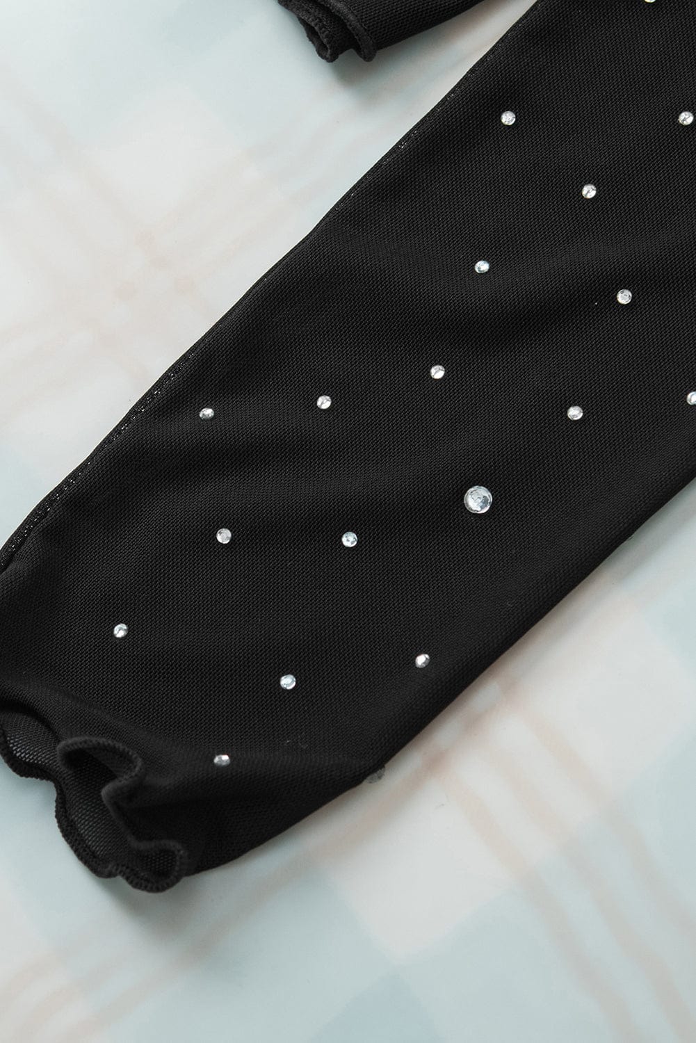 Rhinestone Embellished Black Mesh Party Top