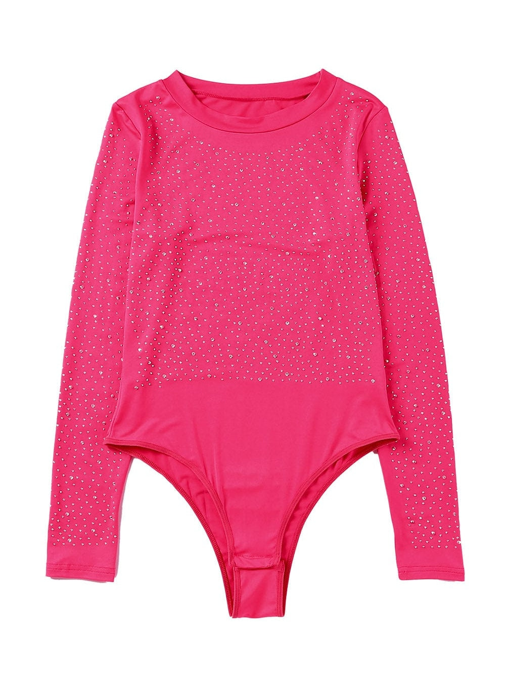 Rhinestone-Embellished Sheer Mesh Bodysuit with Rose Detail