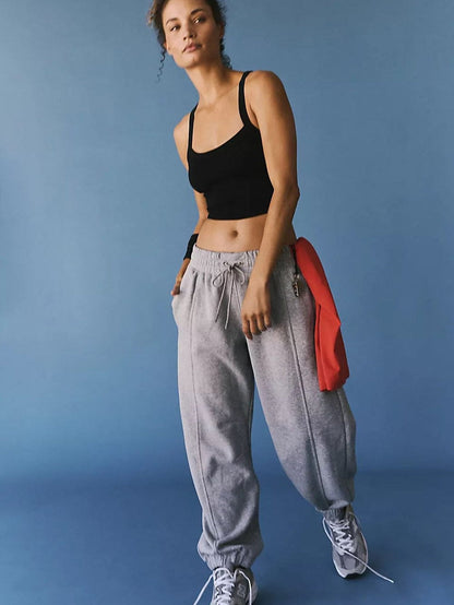 Ribbed Black Athletic Cropped Tank Top