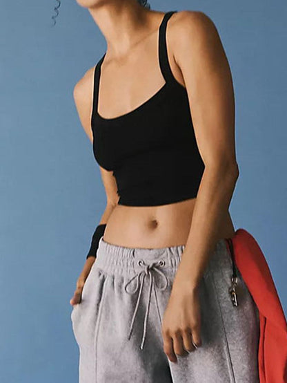 Ribbed Black Athletic Cropped Tank Top