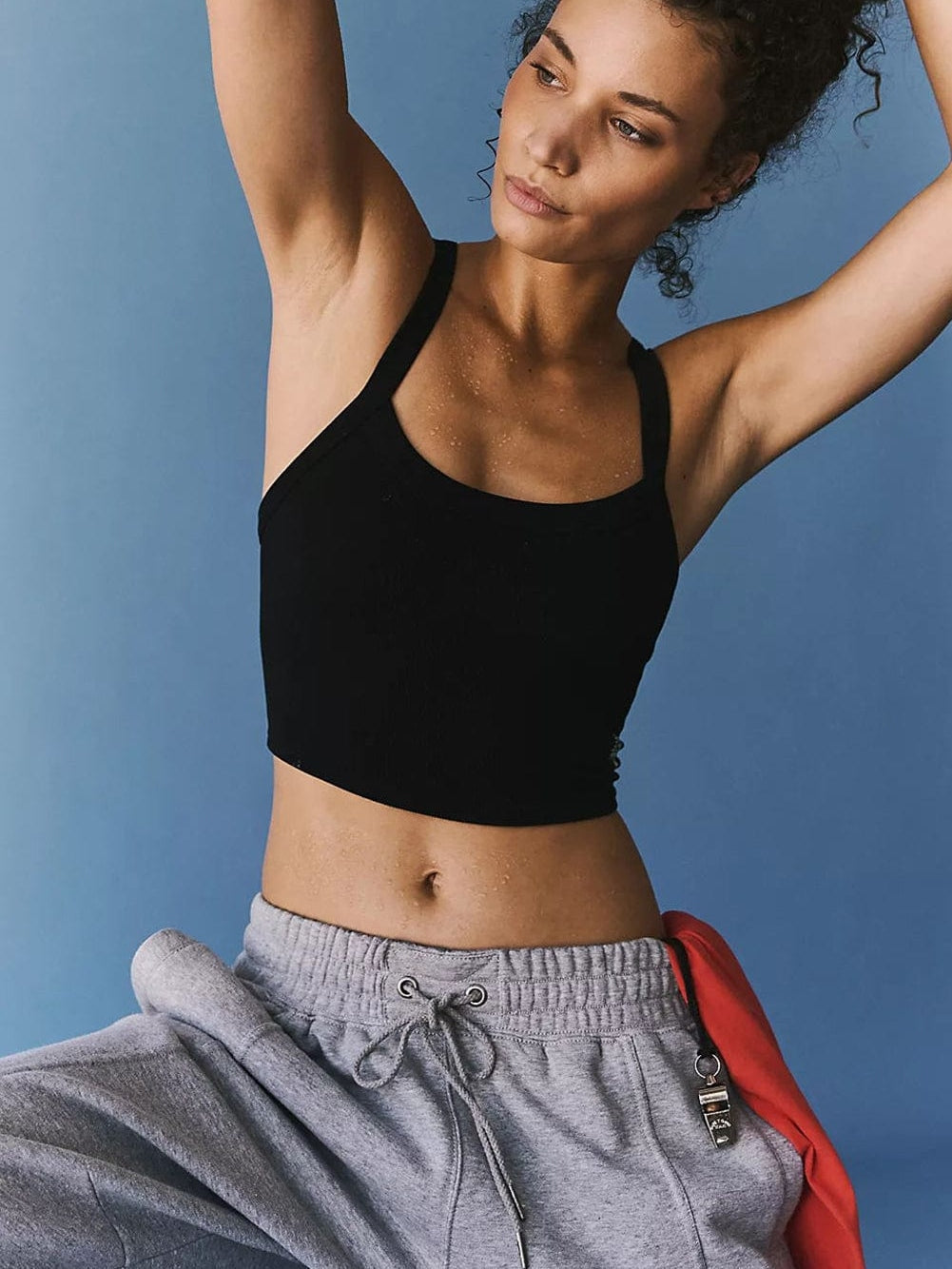 Ribbed Black Athletic Cropped Tank Top