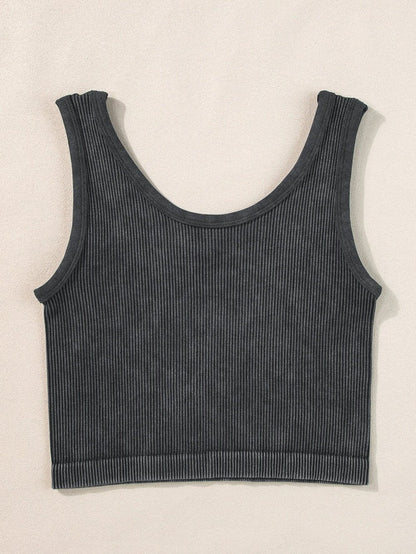 Ribbed Black Seamless Sleeveless Crop Top
