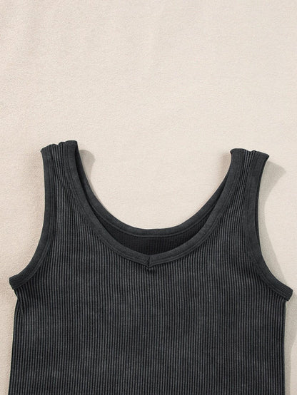 Ribbed Black Seamless Sleeveless Crop Top