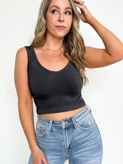 Ribbed Black Seamless Sleeveless Crop Top