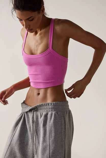 Ribbed Bonbon Pink Athletic Cropped Cami Top