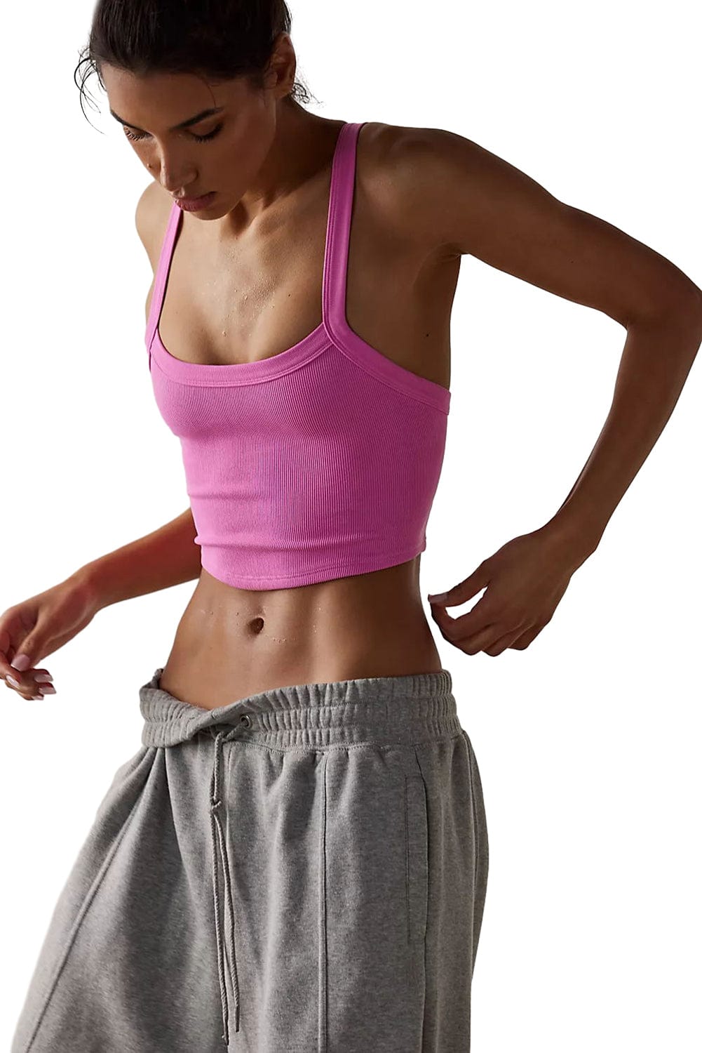 Ribbed Bonbon Pink Athletic Cropped Cami Top