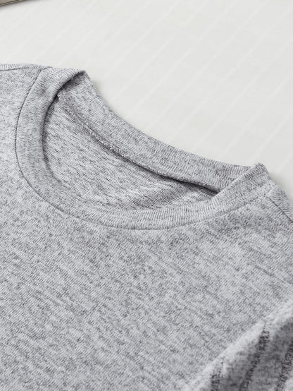 Ribbed Gray Short Sleeve Round Neck T-shirt