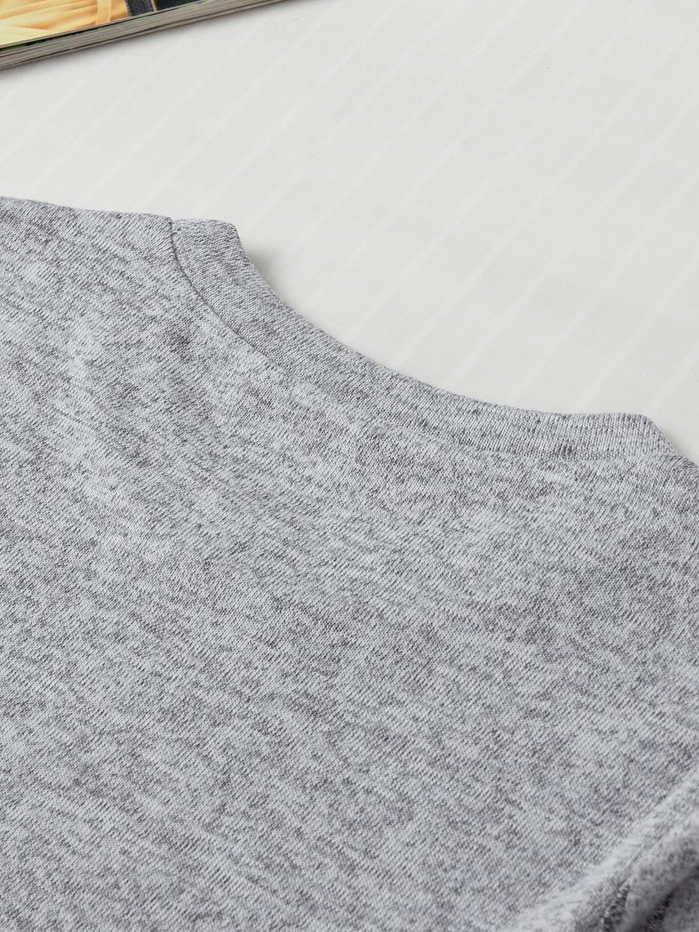 Ribbed Gray Short Sleeve Round Neck T-shirt