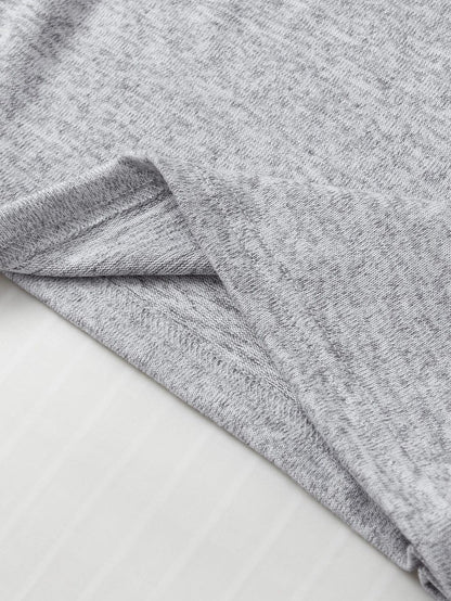 Ribbed Gray Short Sleeve Round Neck T-shirt