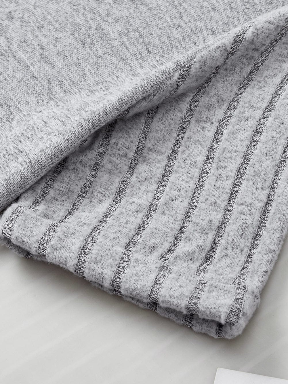 Ribbed Gray Short Sleeve Round Neck T-shirt