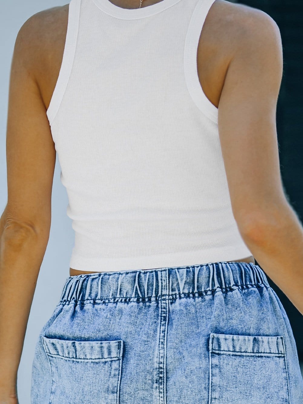 Ribbed Knit White Tank Top - Summer Essential