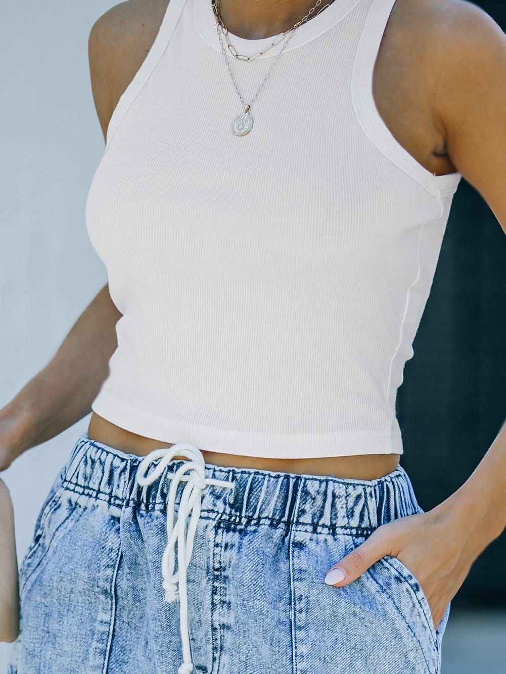 Ribbed Knit White Tank Top - Summer Essential