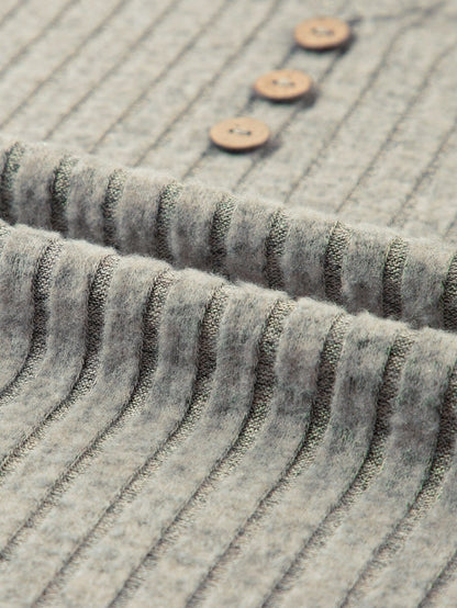 Ribbed Parchment V Neck T-shirt with Button Detail