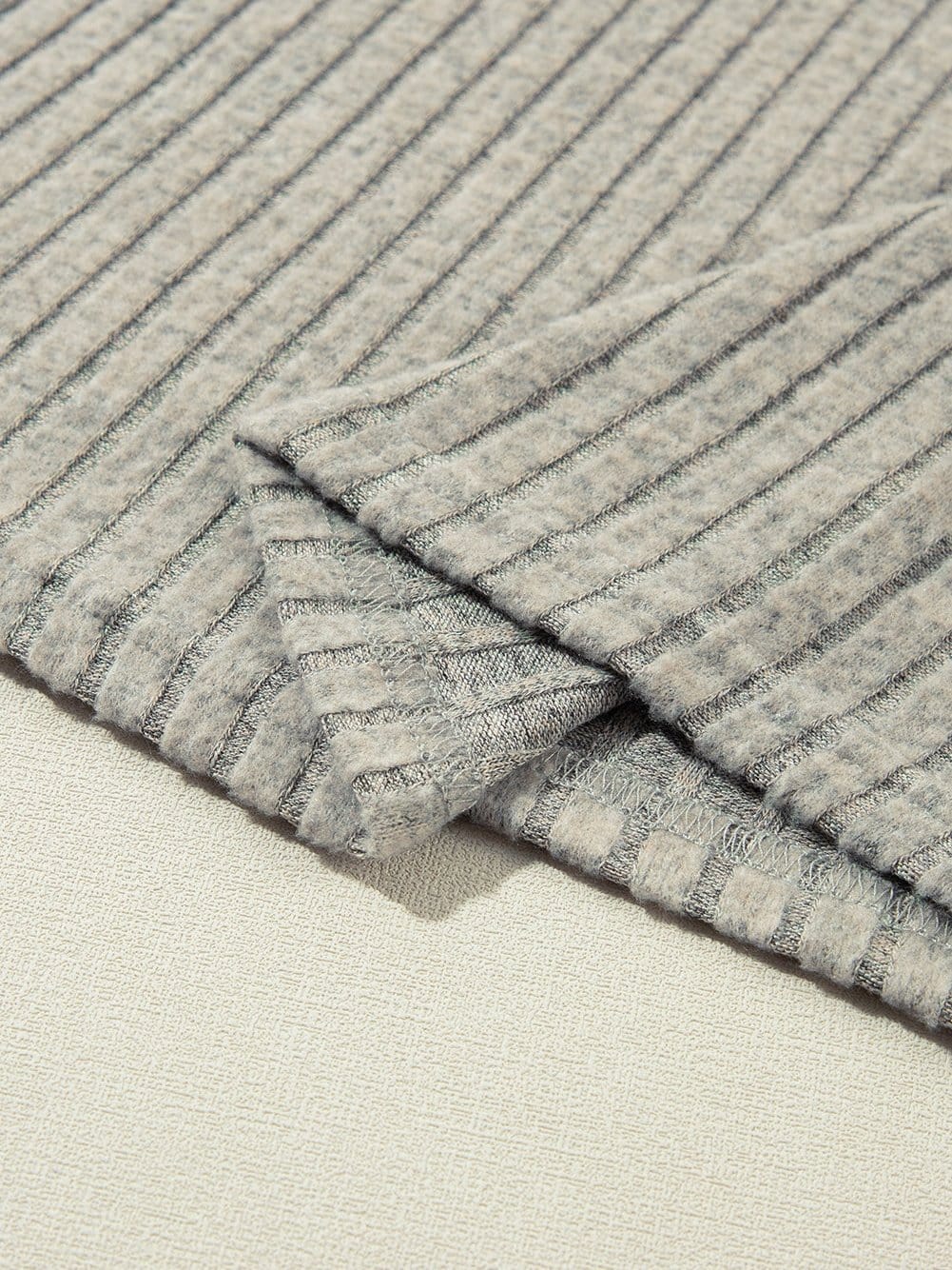 Ribbed Parchment V Neck T-shirt with Button Detail