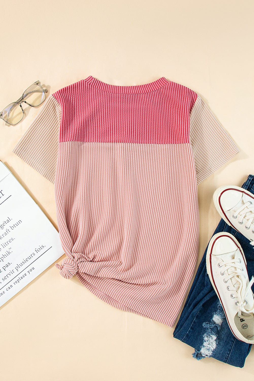 Ribbed Pink Colorblock Summer Tee