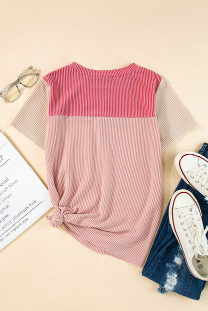 Ribbed Pink Colorblock Summer Tee