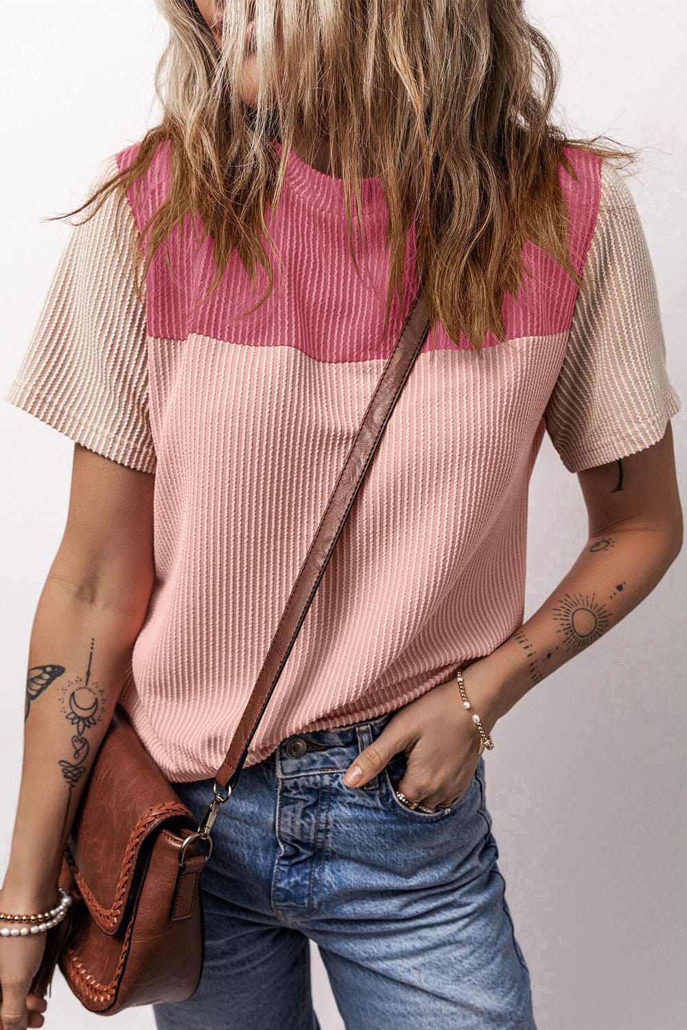 Ribbed Pink Colorblock Summer Tee