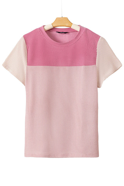 Ribbed Pink Colorblock Summer Tee