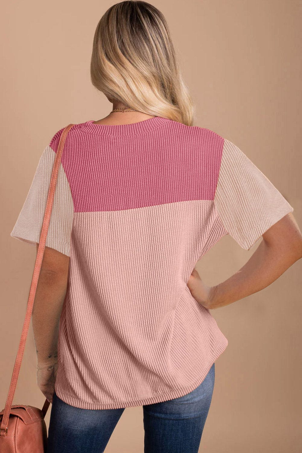 Ribbed Pink Colorblock Summer Tee