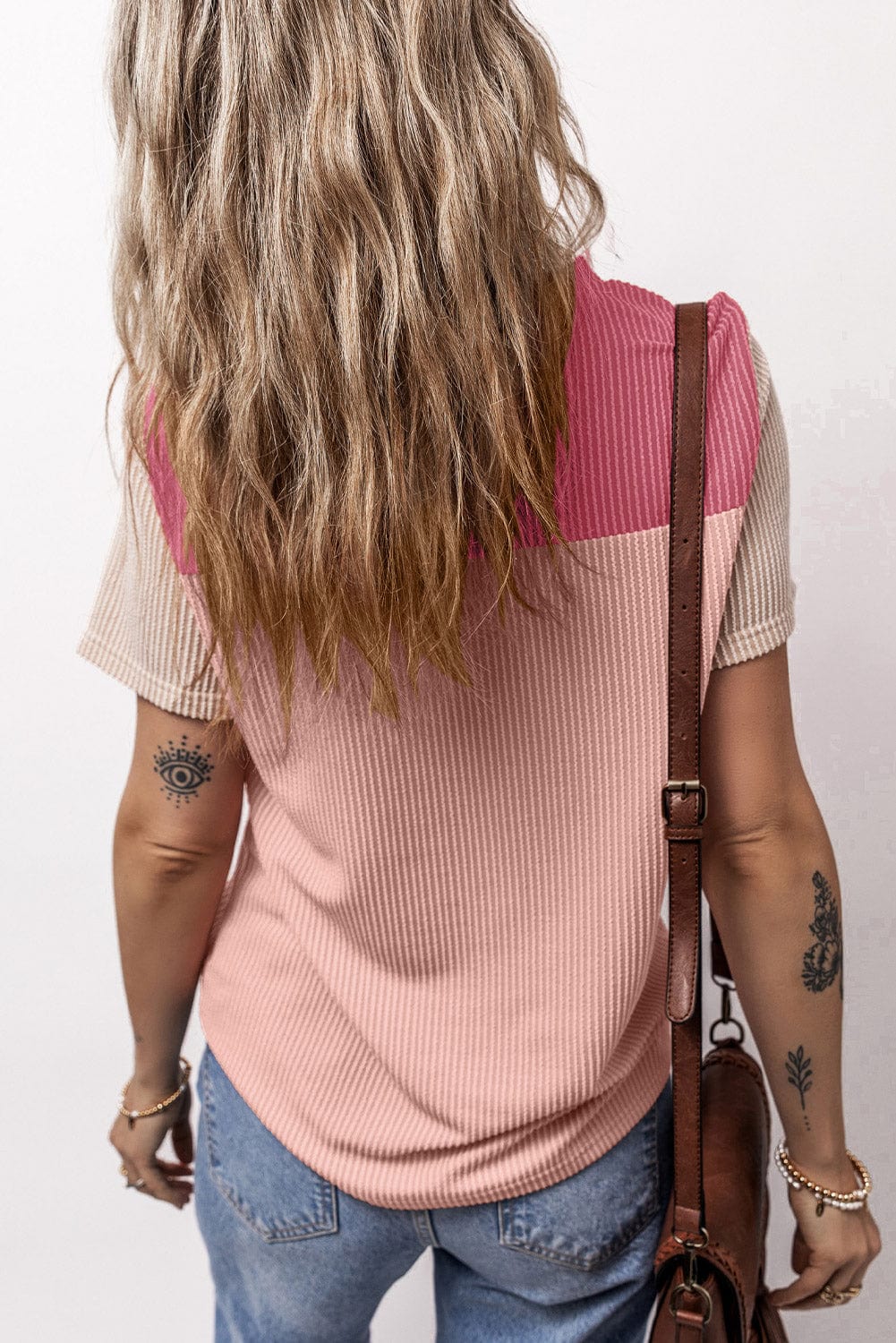 Ribbed Pink Colorblock Summer Tee