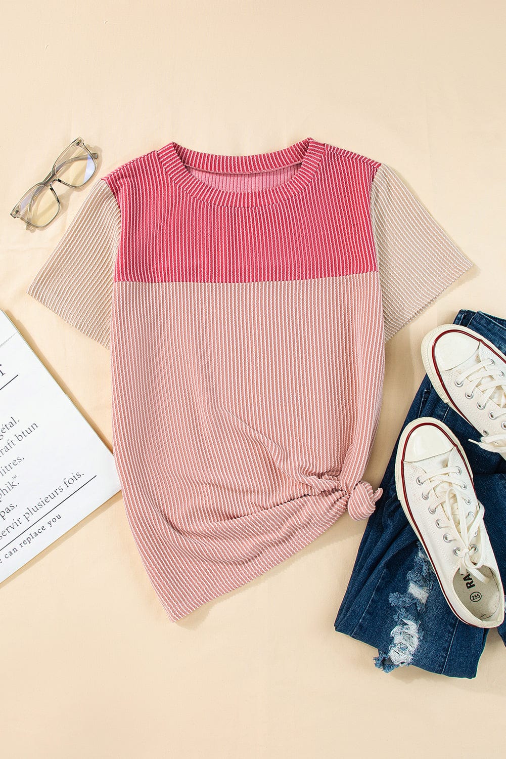 Ribbed Pink Colorblock Summer Tee