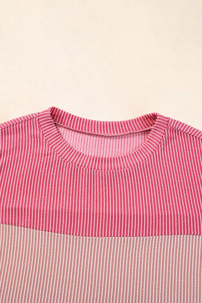 Ribbed Pink Colorblock Summer Tee