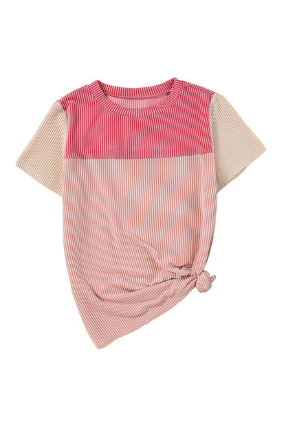 Ribbed Pink Colorblock Summer Tee