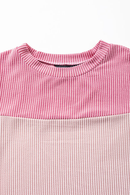 Ribbed Pink Colorblock Summer Tee