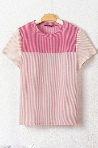 Ribbed Pink Colorblock Summer Tee