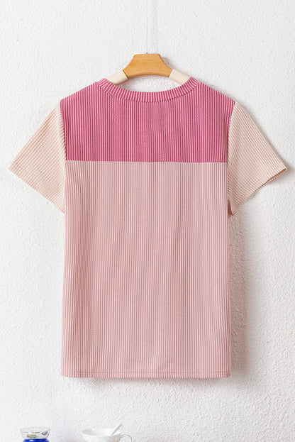 Ribbed Pink Colorblock Summer Tee