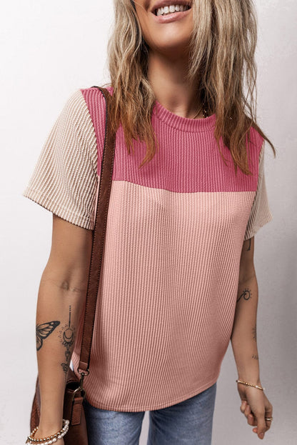 Ribbed Pink Colorblock Summer Tee