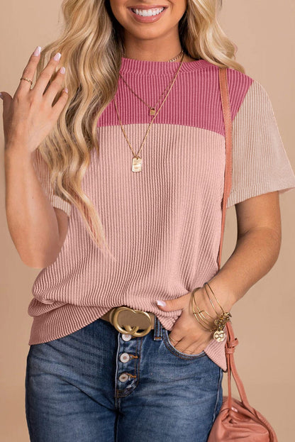Ribbed Pink Colorblock Summer Tee