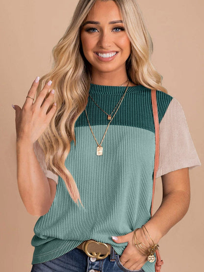 Ribbed Skobeloff Colorblock T-Shirt with Textured Detail