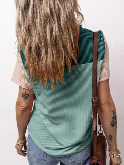 Ribbed Skobeloff Colorblock T-Shirt with Textured Detail