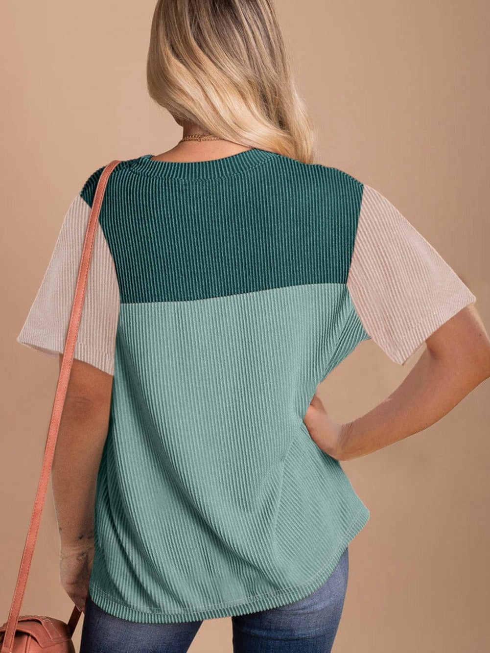 Ribbed Skobeloff Colorblock T-Shirt with Textured Detail